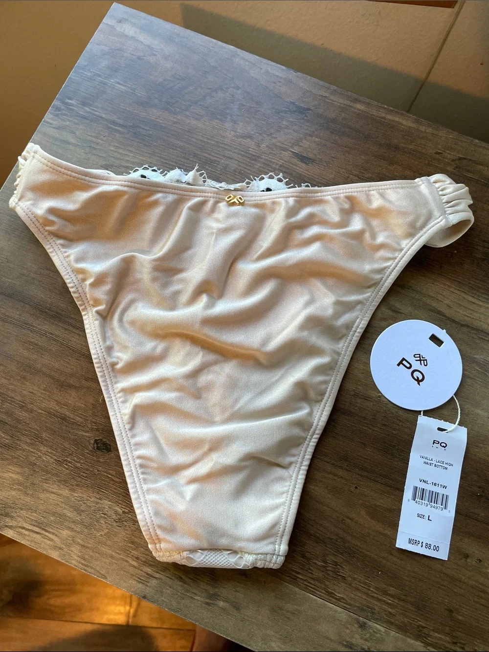PQ Swim White Crochet Lace Triangle Bikini Bottoms in Vanilla